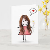 Stick Figuur Girl Thinking of You Kaart (Gele Bloem)