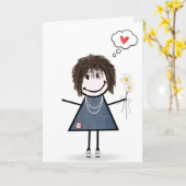 Stick Figuur Girl Thinking of You Kaart (Gele Bloem)