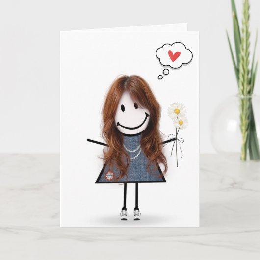 Stick Figuur Girl Thinking of You Kaart (Voorkant)