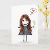Stick Figuur Girl Thinking of You Kaart (Gele Bloem)