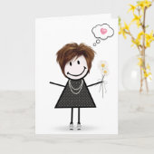 Stick Figuur Girl Thinking of You Kaart (Gele Bloem)