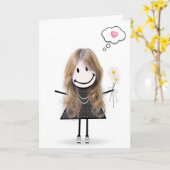 Stick Figuur Girl Thinking of You Kaart (Gele Bloem)
