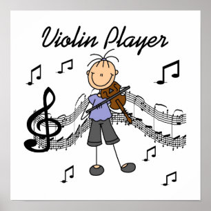 Stick Figuur Girl Violin Player T-shirts en cadeau Poster