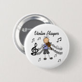 Stick Figuur Girl Violin Player T-shirts en cadeau Ronde Button 5,7 Cm (Voorkant /achterkant)