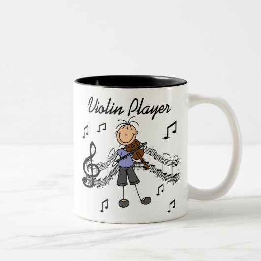 Stick Figuur Girl Violin Player T-shirts en cadeau Tweekleurige Koffiemok (Rechts)