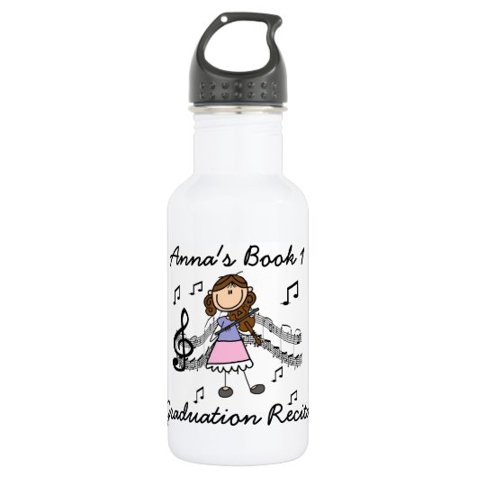 Stick Figuur Girl Violin Player Water Fles (Voorkant)
