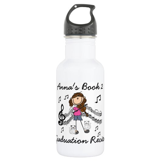 Stick Figuur Girl Violin Player Water Fles (Voorkant)