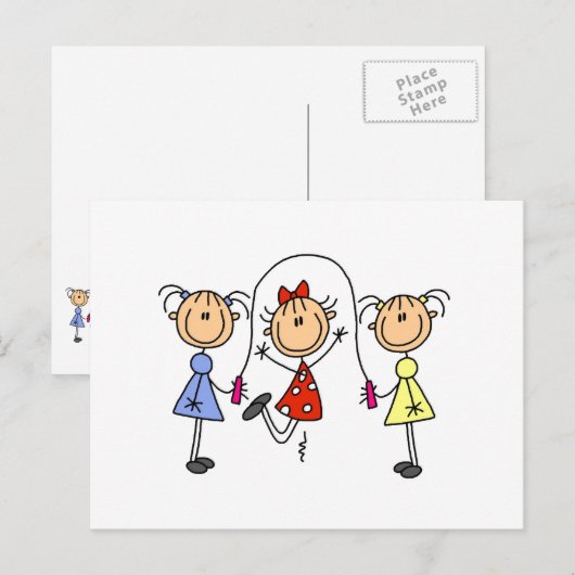 Stick Figuur GIrls Jumping Rope Briefkaart (Voorkant / Achterkant)