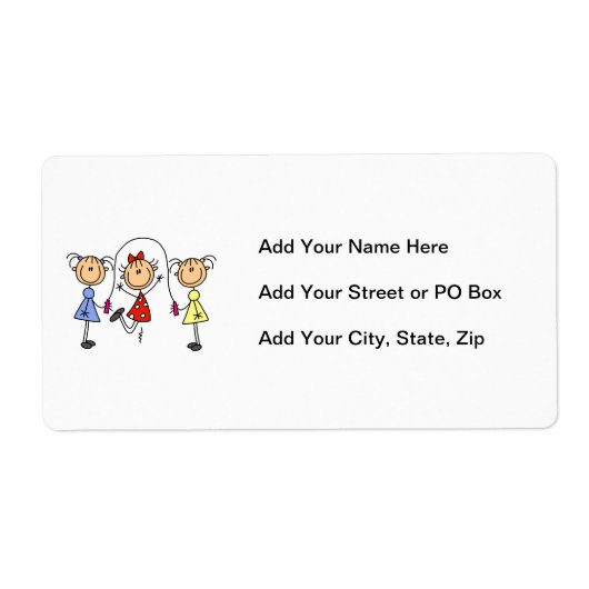 Stick Figuur GIrls Jumping Rope Etiket (Voorkant)