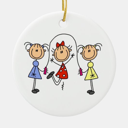 Stick Figuur GIrls Jumping Rope Keramisch Ornament (Voorkant)