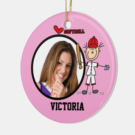 Stick Figuur Girls Softball Foto Ornament (Links)
