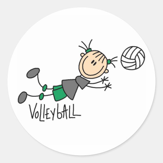 Stick Figuur Girls Volleyball T-shirts en cadeautj Ronde Sticker (Voorkant)