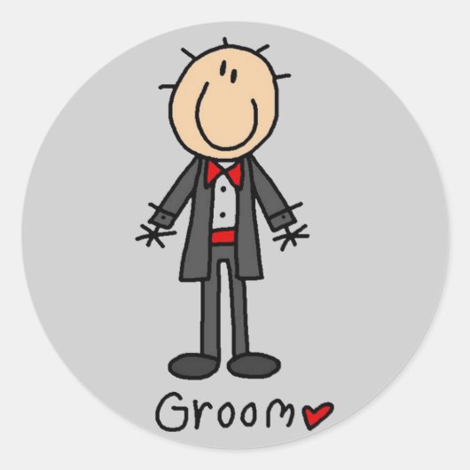 Stick Figuur Groom T-shirts en cadeautjes Ronde Sticker (Voorkant)
