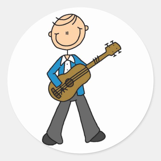 Stick Figuur Guitar Player Tshirts en cadeaus Ronde Sticker (Voorkant)