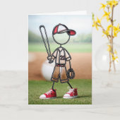 Stick figuur honkbalspeler kaart (Gele Bloem)
