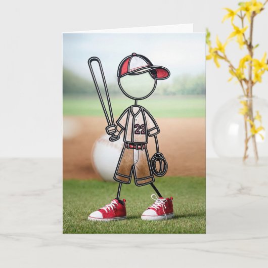 Stick figuur honkbalspeler kaart (Gele Bloem)