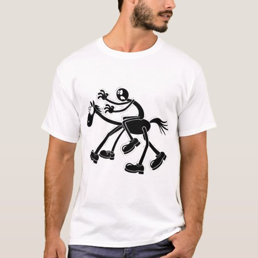 Stick figuur in stijlvolle Sneakers Een pose raken T-shirt (Voorkant)