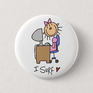 Stick Figuur Internet Surfer Ronde Button 5,7 Cm