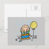 Stick figuur jongen met verjaardagstaart geschenke briefkaart (Voorkant / Achterkant)
