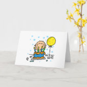 Stick figuur jongen met verjaardagstaart geschenke kaart (Gele Bloem)