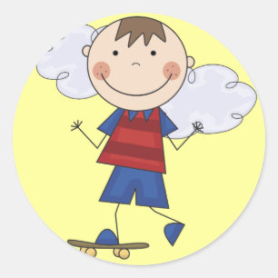 Stick Figuur Jongen Skateboarder Tshirts en gesche Ronde Sticker
