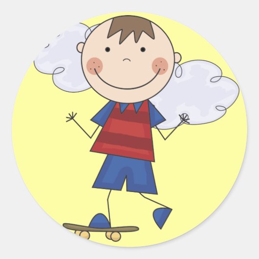 Stick Figuur Jongen Skateboarder Tshirts en gesche Ronde Sticker (Voorkant)