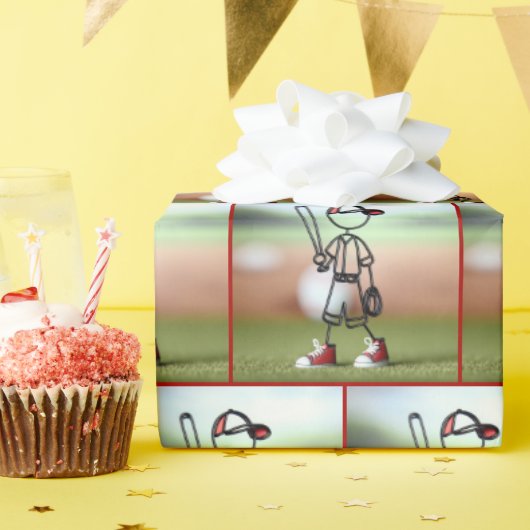 Stick figuur Kind honkbalspeler Cadeaupapier (Verjaardagsfeest)
