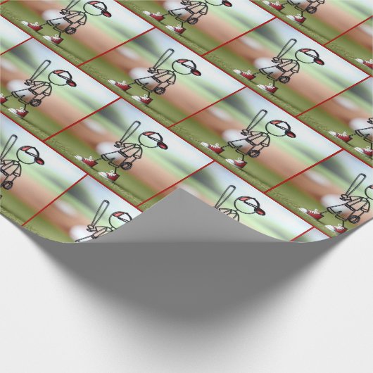 Stick figuur Kind honkbalspeler Cadeaupapier (Hoek)