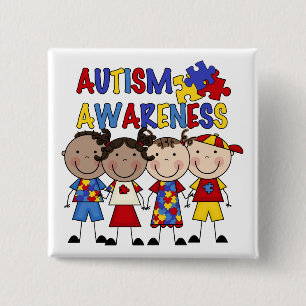 Stick Figuur Kinder Autism Bewustheid Vierkante Button 5,1 Cm
