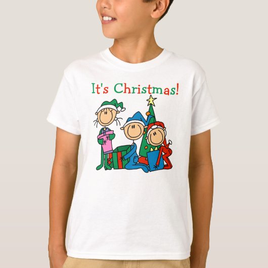 Stick Figuur Kinder Het is kerstT-shirt T-shirt (Voorkant)