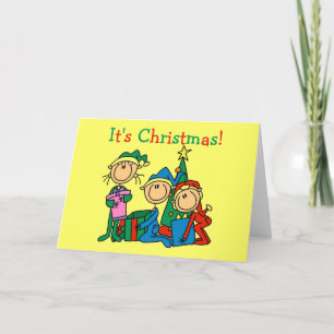 Stick Figuur Kinder Het zijn kersttshirts en cadea Feestdagen Kaart
