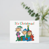 Stick Figuur Kinder Het zijn kersttshirts en cadea Feestdagenkaart (Staand voorkant)