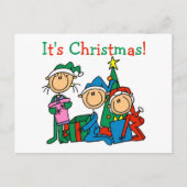 Stick Figuur Kinder Het zijn kersttshirts en cadea Feestdagenkaart (Voorkant)