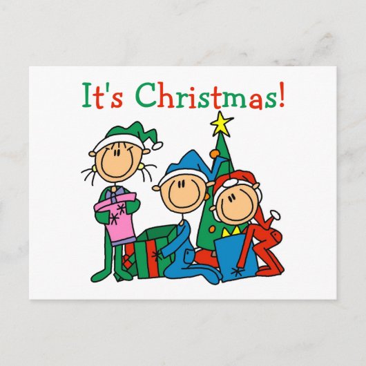 Stick Figuur Kinder Het zijn kersttshirts en cadea Feestdagenkaart (Voorkant)
