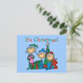 Stick Figuur Kinder Het zijn kersttshirts en cadea Feestdagenkaart (Staand voorkant)