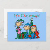 Stick Figuur Kinder Het zijn kersttshirts en cadea Feestdagenkaart (Voorkant / Achterkant)