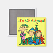 Stick Figuur Kinder Het zijn kersttshirts en cadea Magneet (Voorkant / Achterkant)