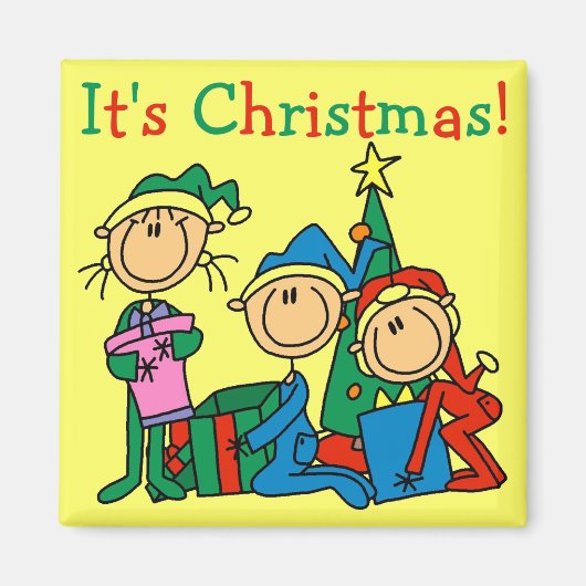 Stick Figuur Kinder Het zijn kersttshirts en cadea Magneet (Voorkant)