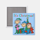 Stick Figuur Kinder Het zijn kersttshirts en cadea Magneet (Voorkant / Achterkant)