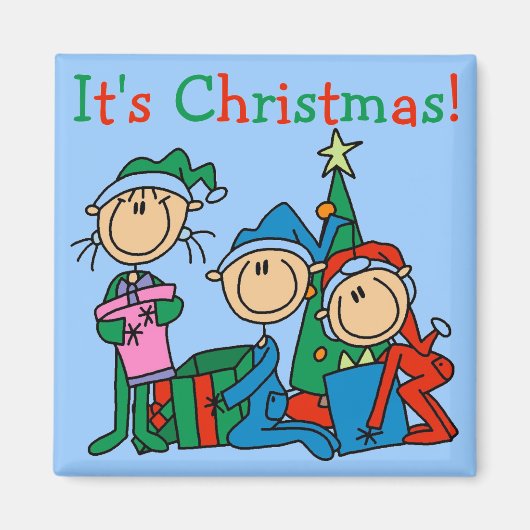 Stick Figuur Kinder Het zijn kersttshirts en cadea Magneet (Voorkant)
