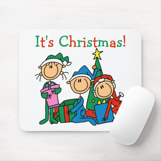 Stick Figuur Kinder Het zijn kersttshirts en cadea Muismat (Met muis)