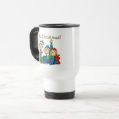 Stick Figuur Kinder Het zijn kersttshirts en cadea Reisbeker (Voorkant links)