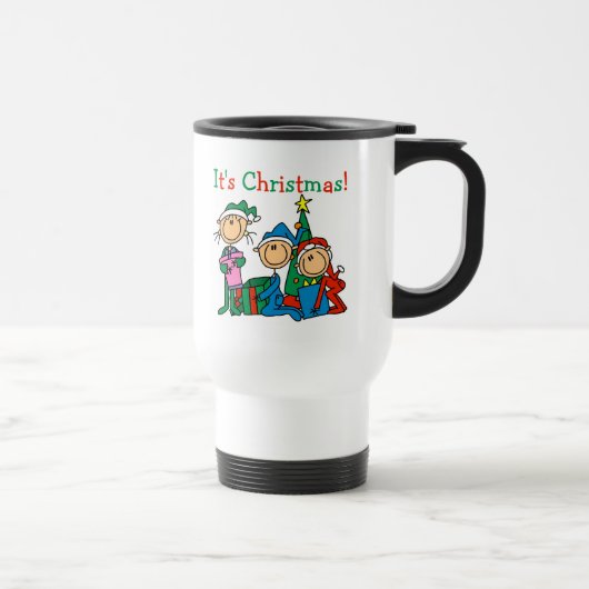 Stick Figuur Kinder Het zijn kersttshirts en cadea Reisbeker (Rechts)