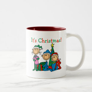 Stick Figuur Kinder Het zijn kersttshirts en cadea Tweekleurige Koffiemok