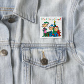 Stick Figuur Kinder Het zijn kersttshirts en cadea Vierkante Button 5,1 Cm (In situ)