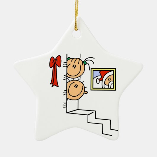 Stick figuur Kinder Wachten op Santa Ornament (Voorkant)