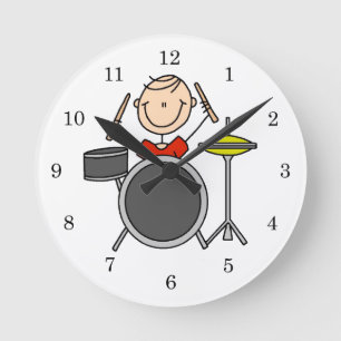Stick Figuur Male Drummer T-shirts en cadeautjes Ronde Klok
