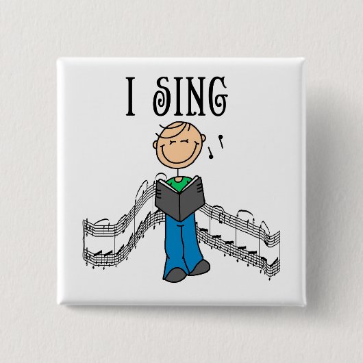 Stick Figuur Male I Sing T-shirts en cadeautjes Vierkante Button 5,1 Cm (Voorkant)