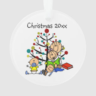 Stick Figuur mam die aan Kinder AcrylOrnament lees Ornament
