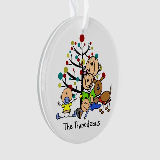 Stick Figuur mam, Kinder, Dog Acrylversiering Ornament (voorkant)